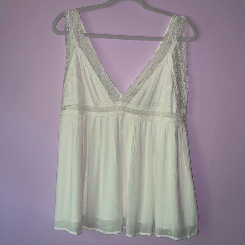 NEW Hayson Size L White Lace Trim Babydoll Tank Top 90s Y2K Cottage Fairy